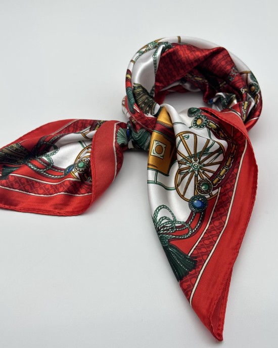 red retro small silk scarf